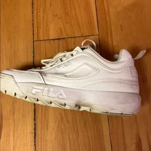 All white Fila Disrupter 2